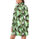Coconut Pattern Print Design 02 Women's Long Sleeve Belted Night Robe