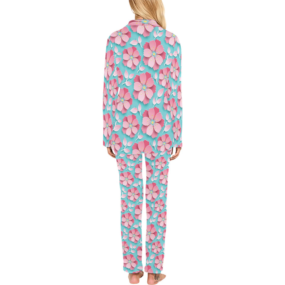 3D sakura cherry blossom pattern Women's Long Pajama Set