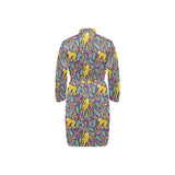 Cute yellow monkey leaves pattern Men's Long Sleeve Belted Night Robe