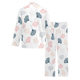 Black Gray Cream coral ginkgo leaves pattern Men's Long Pajama Set