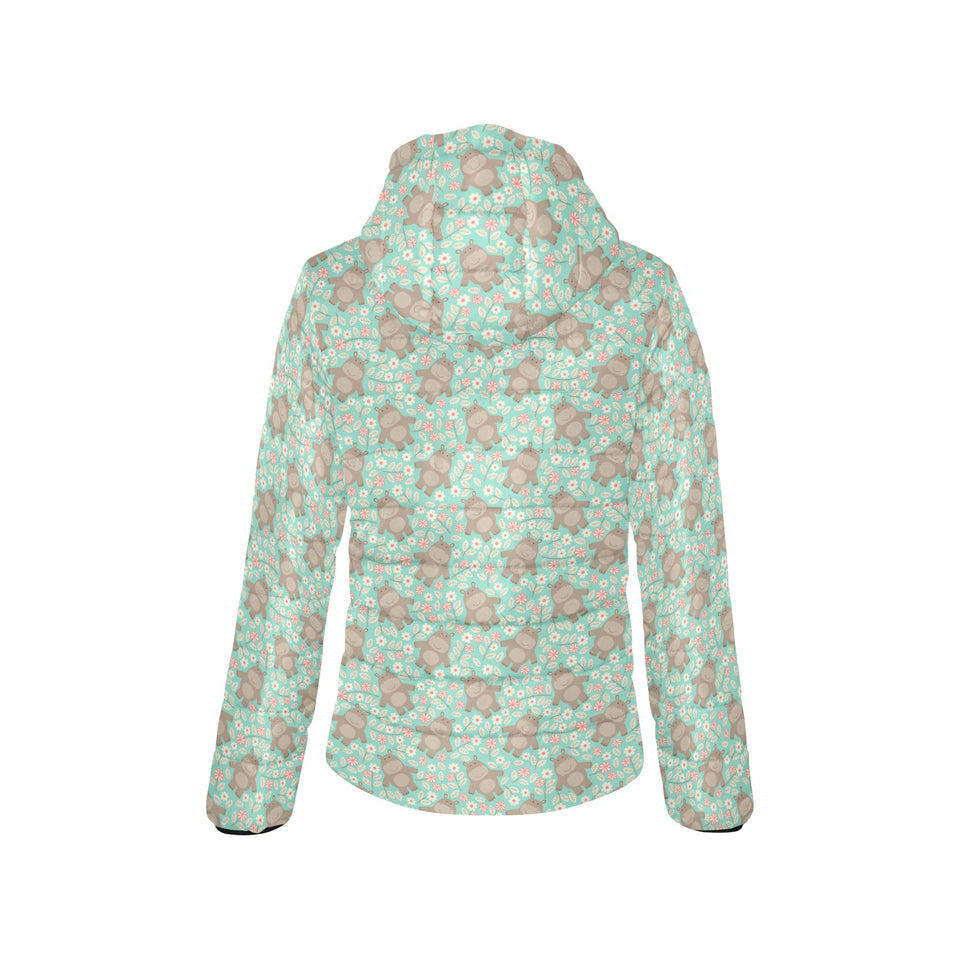 Hippopotamus Pattern Print Design 02 Women's Padded Hooded Jacket