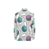 Bowling ball and pin gray background Women's Long Sleeve Polo Shirt