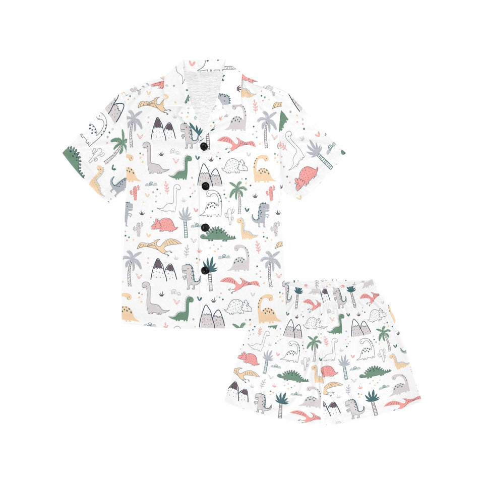 Cute cartoon dinosaurs tree pattern Kids' Boys' Girls' V-Neck Short Pajama Set