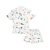 Cute cartoon dinosaurs tree pattern Kids' Boys' Girls' V-Neck Short Pajama Set