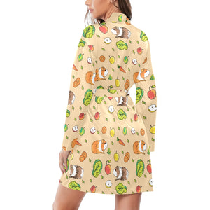 Guinea Pig Pattern Print Design 05 Women's Long Sleeve Belted Night Robe