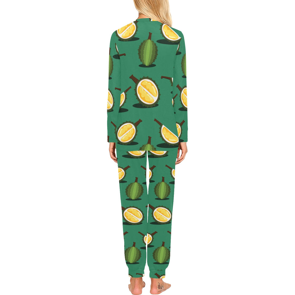 Durian pattern green background Women's All Over Print Pajama Set