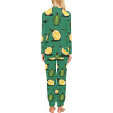 Durian pattern green background Women's All Over Print Pajama Set