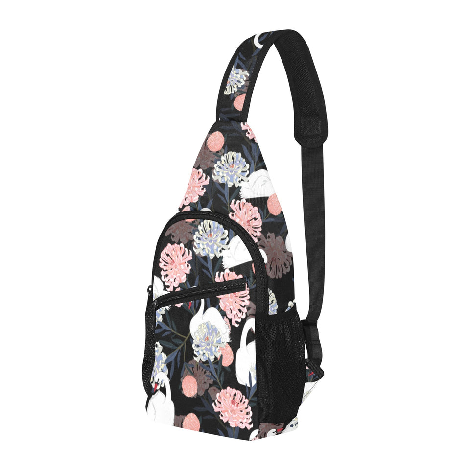 white swan blooming flower pattern All Over Print Chest Bag