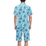 Hibiscus Pattern Print Design 03 Men's V-Neck Short Pajama Set