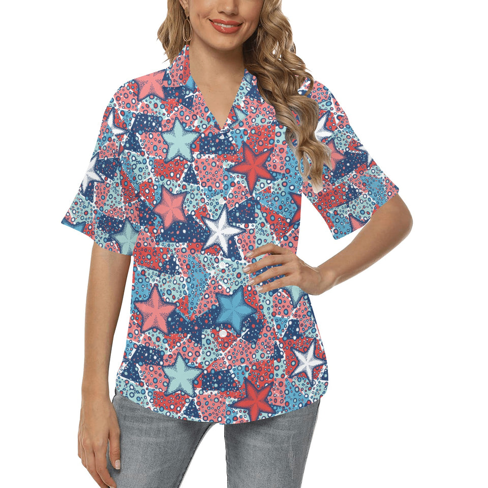Hand drawn colorful starfish Women's All Over Print Hawaiian Shirt
