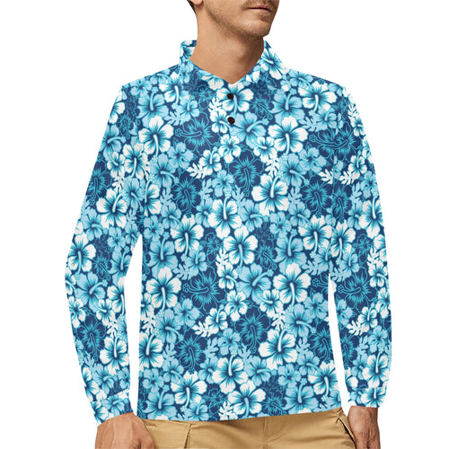 Hibiscus Pattern Print Design 03 Men's Long Sleeve Polo Shirt