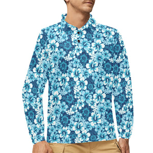 Hibiscus Pattern Print Design 03 Men's Long Sleeve Polo Shirt