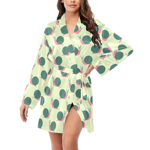 Snail Pattern Print Design 04 Women's Long Sleeve Belted Night Robe