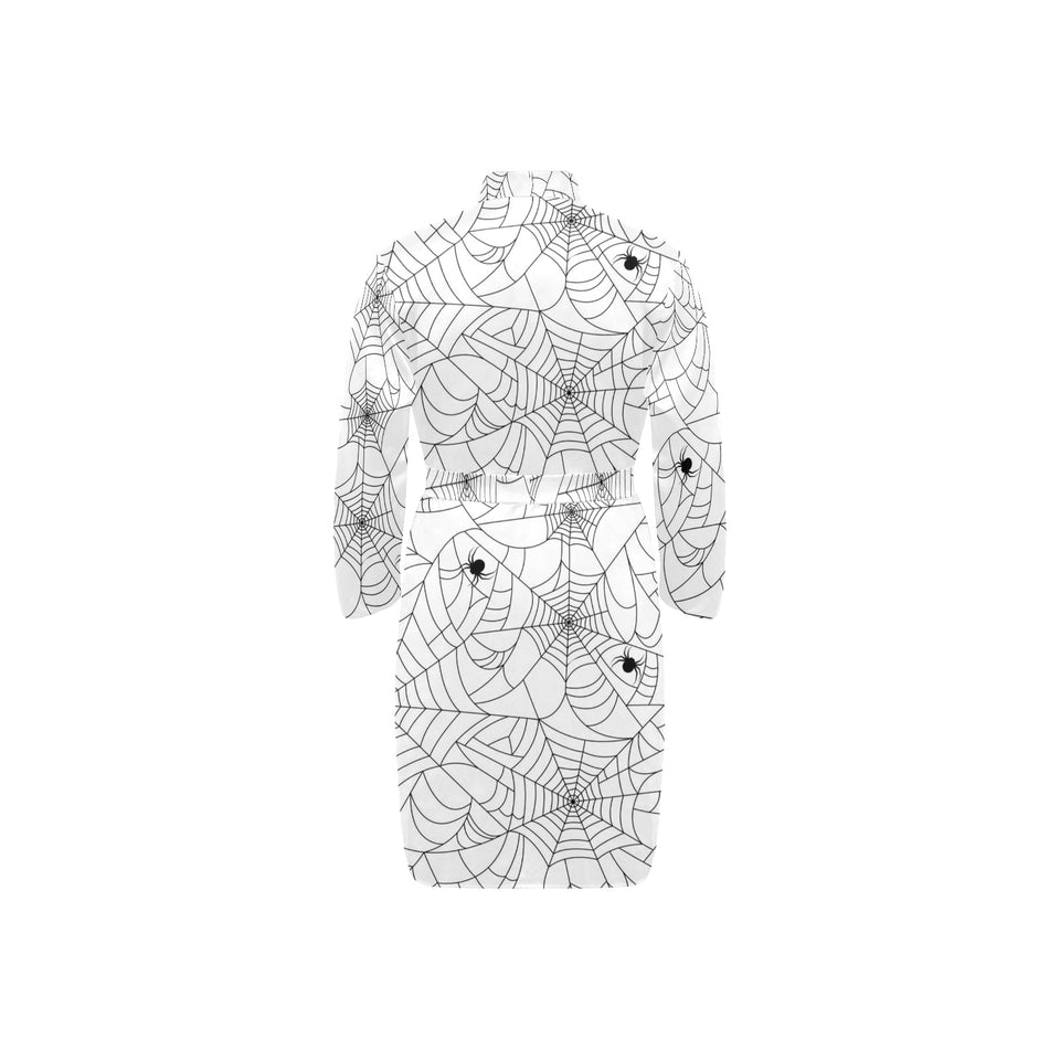 Spider web cobweb pattern white background Men's Long Sleeve Belted Night Robe