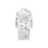 Spider web cobweb pattern white background Men's Long Sleeve Belted Night Robe