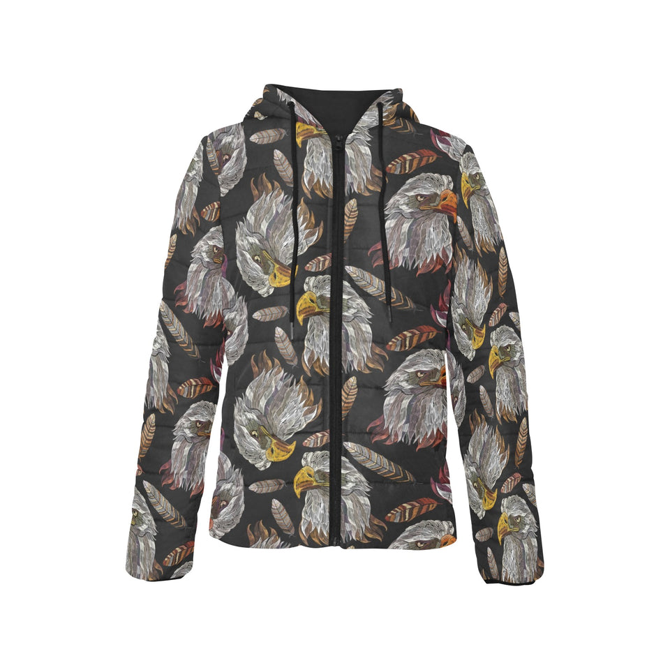 Eagle Pattern Print Design 05 Women's Padded Hooded Jacket
