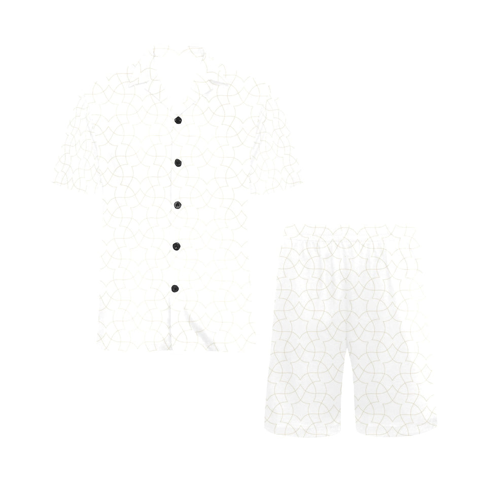 arabic white pattern Men's V-Neck Short Pajama Set