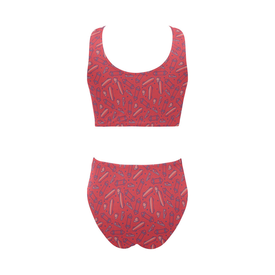 Skate Board Pattern Print Design 01 Chest Bowknot High Waisted Bikini Swimsuit