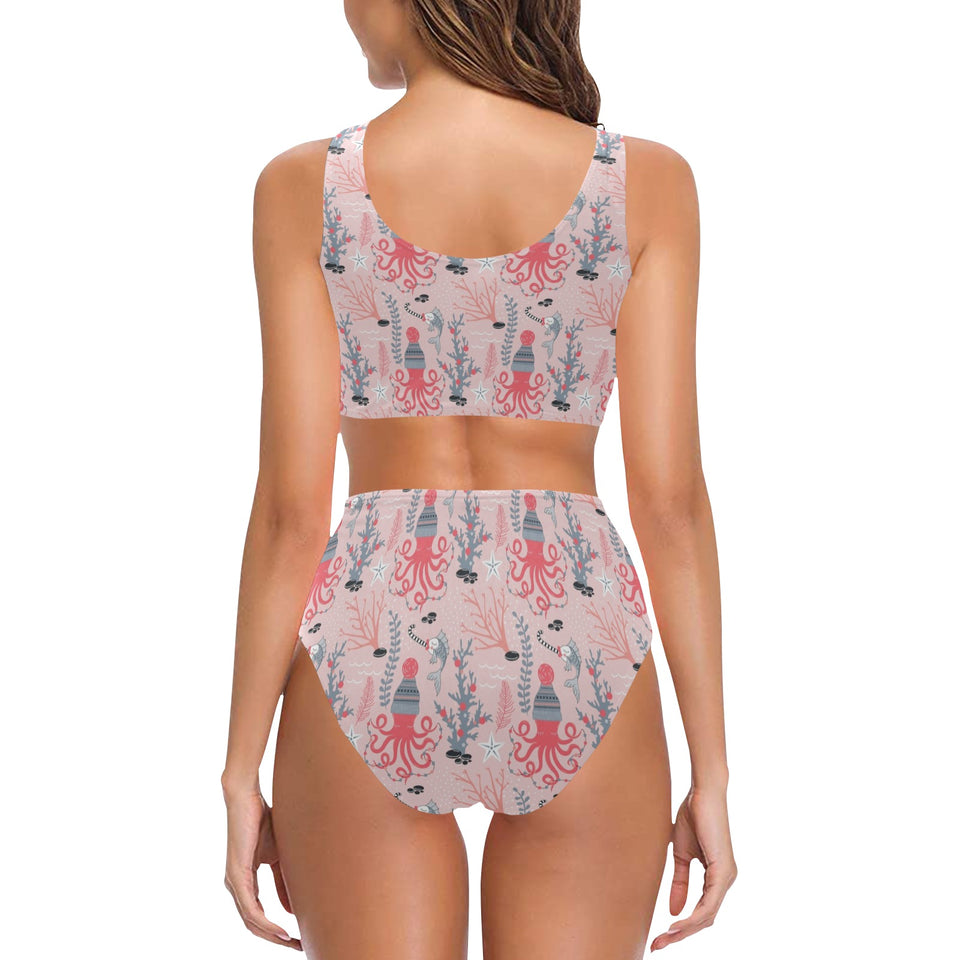 Octopus winter hat garland Fish candy Seaweed Cora Chest Bowknot High Waisted Bikini Swimsuit