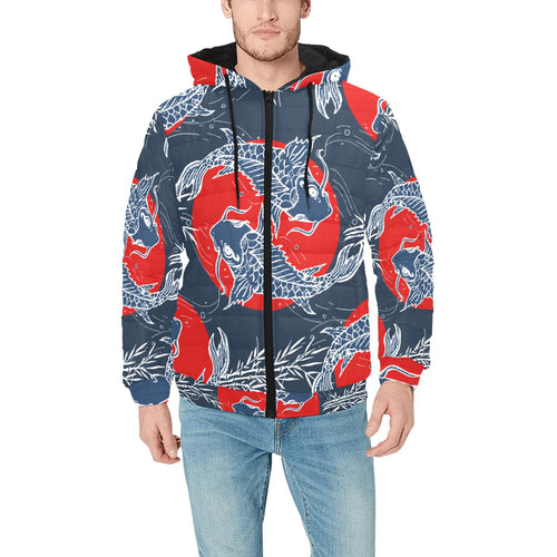 Koi Fish Carp Fishs hand drawn japanese art Men's Padded Hooded Jacket