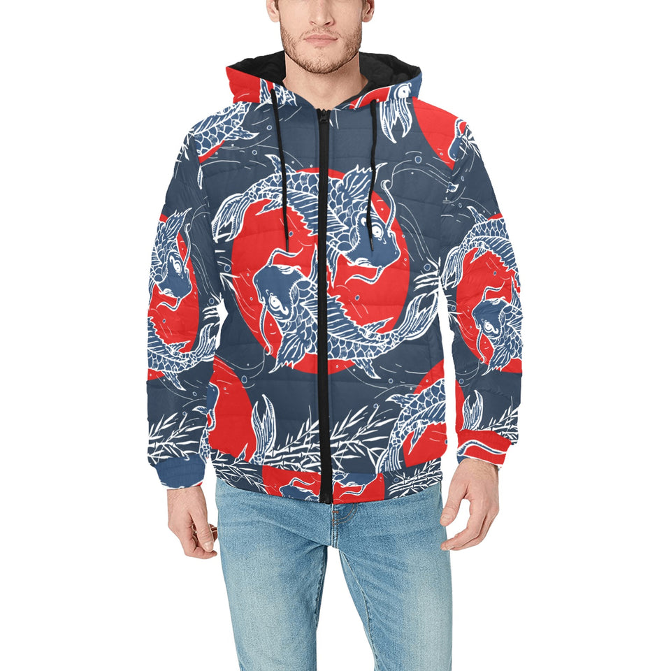 Koi Fish Carp Fishs hand drawn japanese art Men's Padded Hooded Jacket