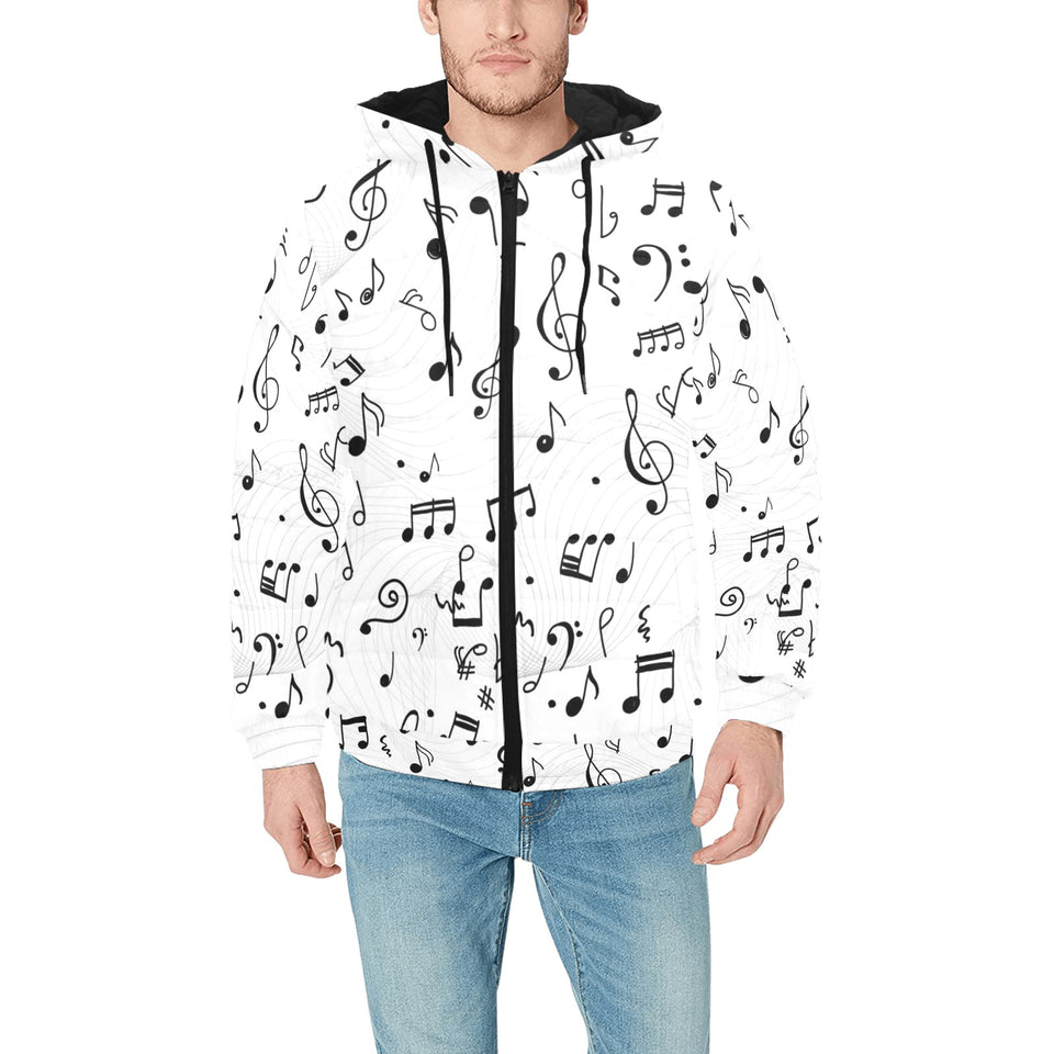 Music Notes Pattern Print Design 04 Men's Padded Hooded Jacket