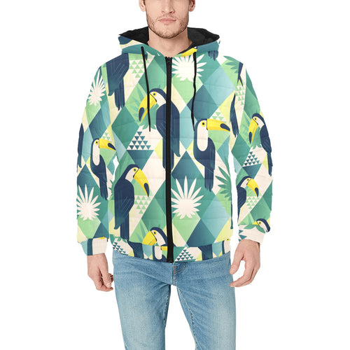 Toucan tropical leaves design pattern Men's Padded Hooded Jacket