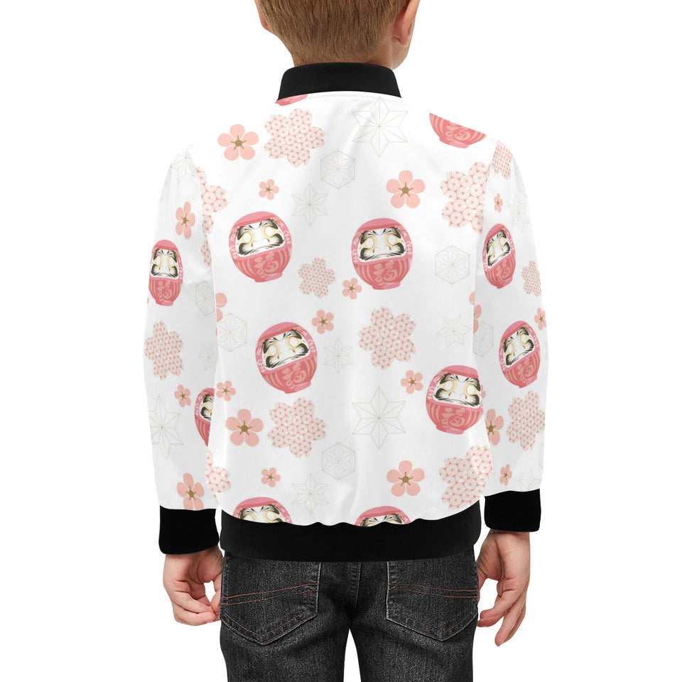 Daruma japanese wooden doll cherry blossom flower Kids' Boys' Girls' Bomber Jacket