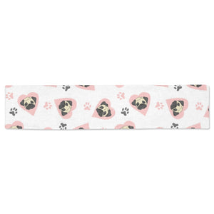 Cute pugs pink heart paw pattern Table Runner