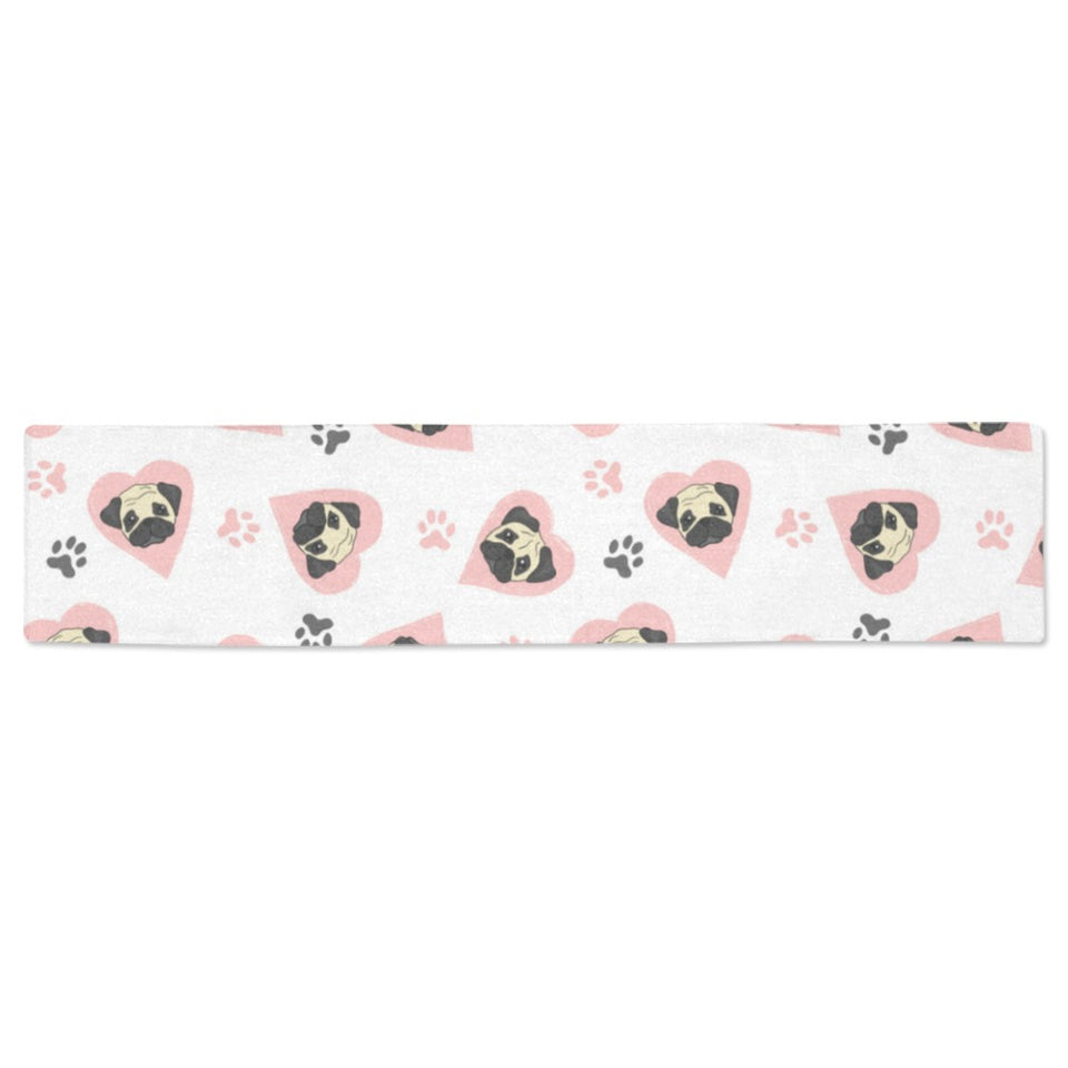 Cute pugs pink heart paw pattern Table Runner