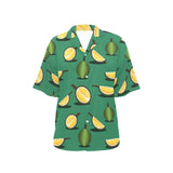 Durian pattern green background Women's All Over Print Hawaiian Shirt