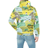 Hand drawn windmill pattern Men's Padded Hooded Jacket