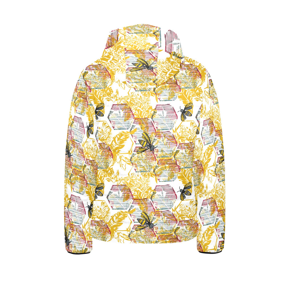 Cool Bee honeycomb leaves pattern Kids' Boys' Girls' Padded Hooded Jacket