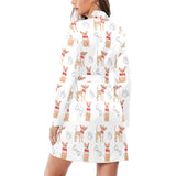 Chihuahua bone paw pattern Women's Long Sleeve Belted Night Robe