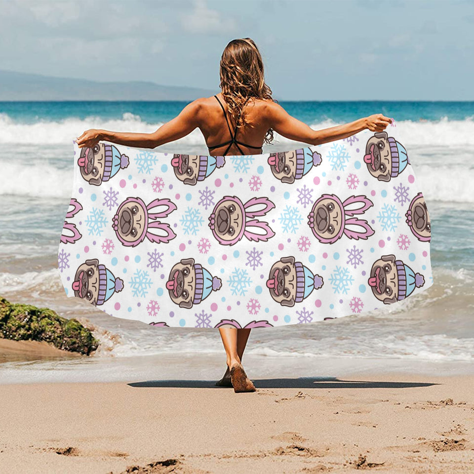 Cute pug hat rabbit costume pattern Beach Towel