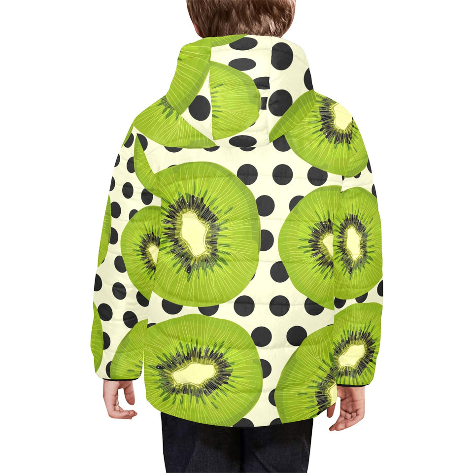 kiwi black dot background Kids' Boys' Girls' Padded Hooded Jacket