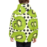 kiwi black dot background Kids' Boys' Girls' Padded Hooded Jacket