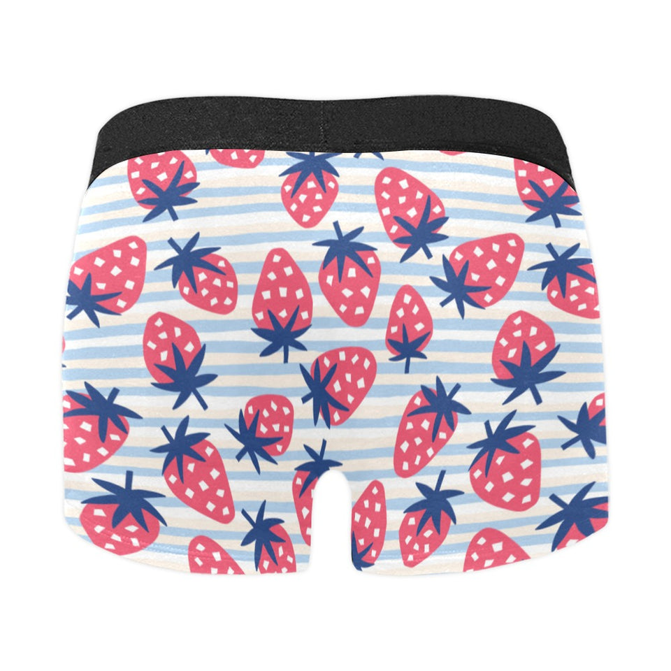 Strawberry pattern blue lines background Men's All Over Print Boxer Briefs Men's Underwear