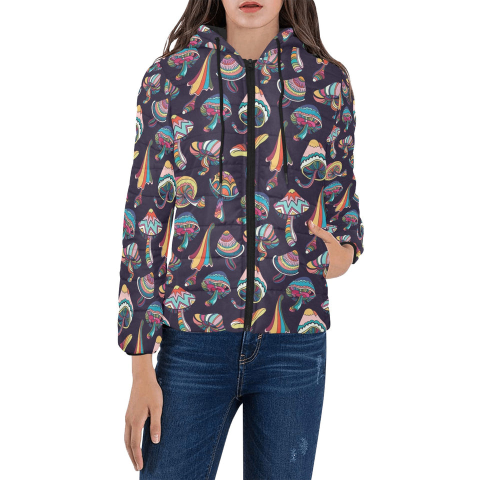 Colorful mushroom pattern Women's Padded Hooded Jacket