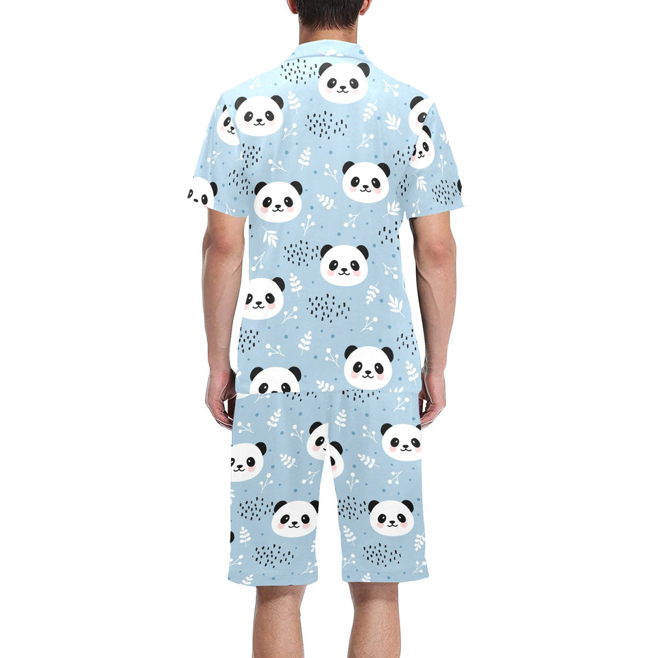 Cute panda pattern Men's V-Neck Short Pajama Set