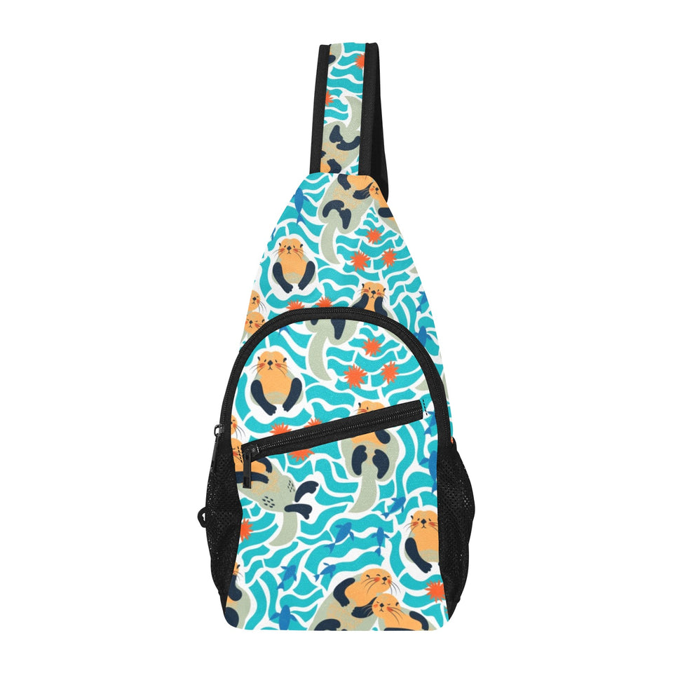 Cute sea otters fishe sea urchin pattern All Over Print Chest Bag