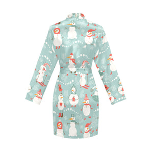 Cute snowman pattern Women's Long Sleeve Belted Night Robe