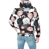 white swan blooming flower pattern Men's Padded Hooded Jacket
