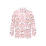 White swan and flower love pattern Men's Long Sleeve Polo Shirt