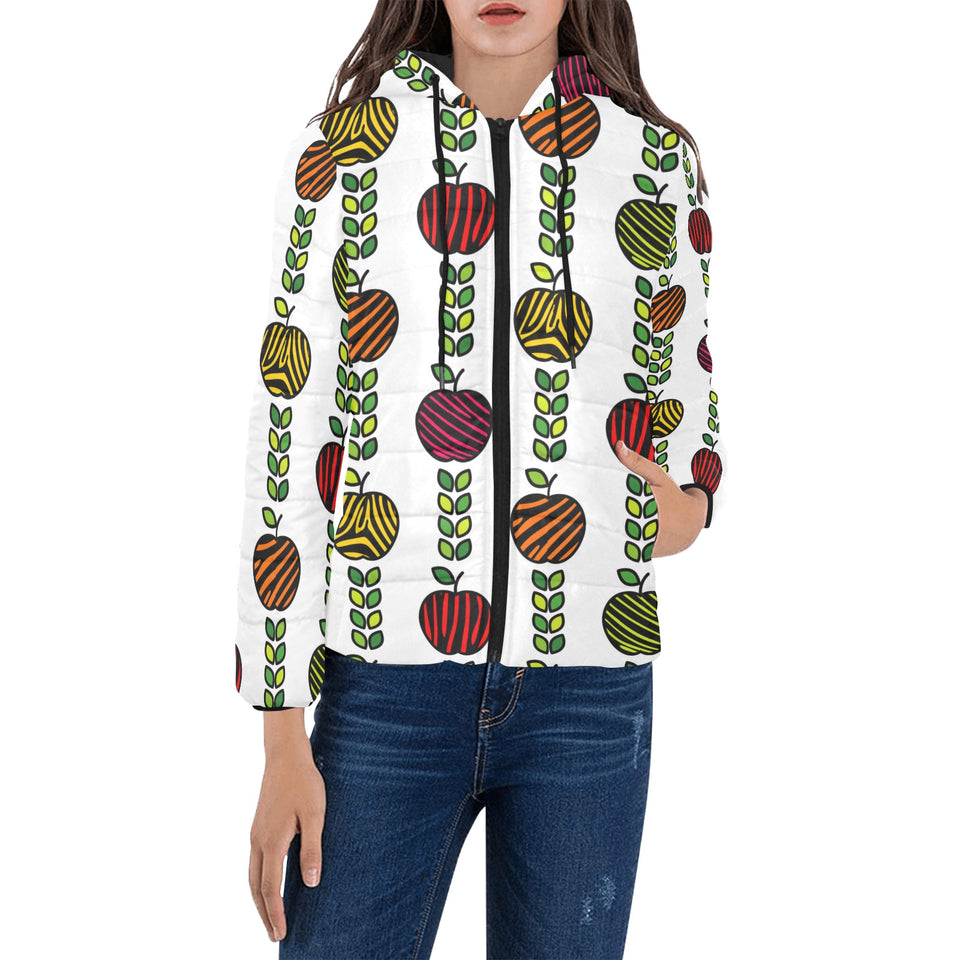colorful apples leave zebra stripe Women's Padded Hooded Jacket