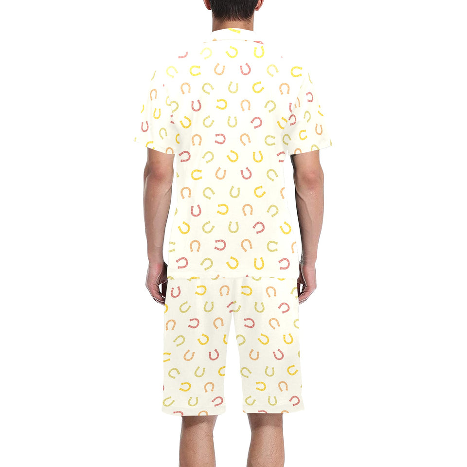 Horseshoes Pattern Print Design 02 Men's V-Neck Short Pajama Set