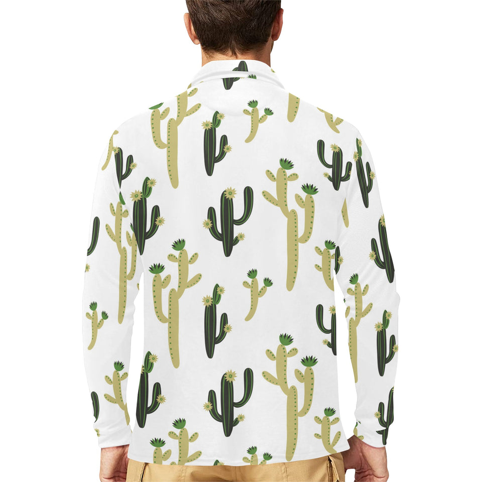 Cute cactus pattern Men's Long Sleeve Polo Shirt