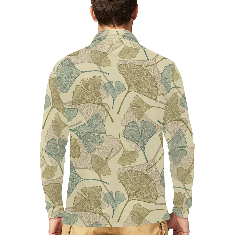 Ginkgo leaves design pattern Men's Long Sleeve Polo Shirt