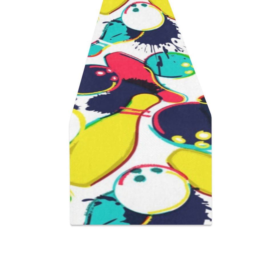 watercolor bowling ball pins Table Runner