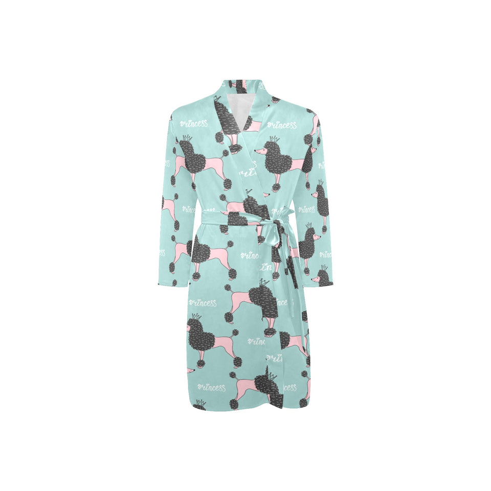 poodle dog green background Men's Long Sleeve Belted Night Robe